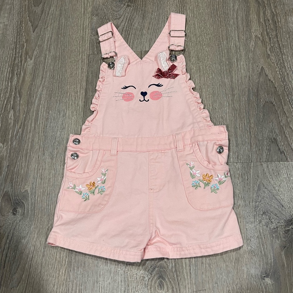 Little Lass pink cat floral jean romper size 6